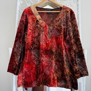 Vintage INC Tunic 1X Crushed Velvet Paisley Whimsigoth Top‎ Romantic Goth Witchy
